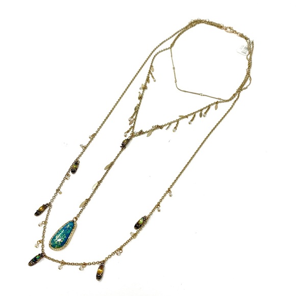 NWT Free People Festival Stone Layered Gold Necklace Turquoise - Picture 1 of 6